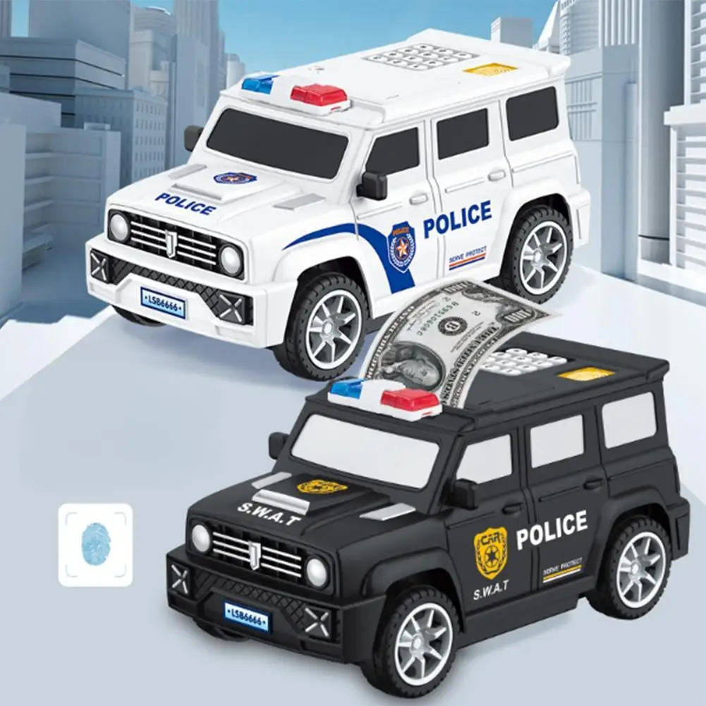 SWAT Car Model Piggy Bank Fingerprint Password Atm Cash Coin Can Auto Scroll Paper Money Saving Box Children Toys Alcancia