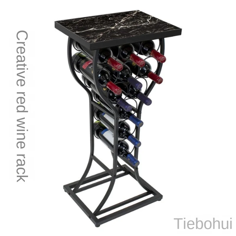 Iron Wine Rack Restaurant Floor Wine Cabinet Modern Simple Living Room Display Rack Shelves Racks Home Camping