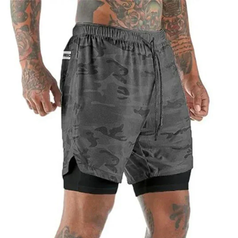 Fishing Men Sport Shorts Sportswear Double-deck Running Shorts 2 In 1 Beach Bottoms Summer Gym Fitness Training Jogging Short