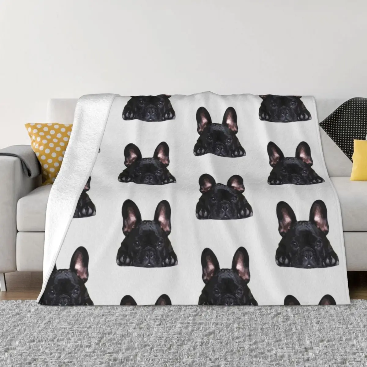 

French Bulldog Black Puppy Dog Throw Blanket Blankets For Sofas Sofas Custom Soft Beds Plush Blankets