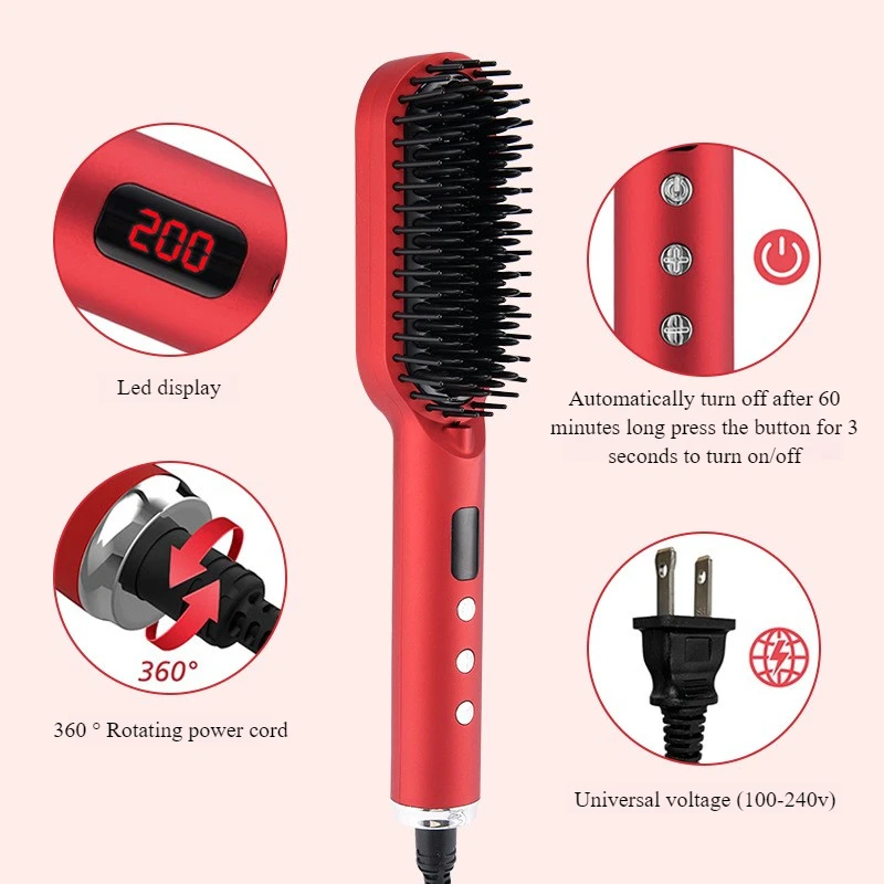 Pritech Hair Straightener Professional Quick Heated Negative Ion Electric Hot Comb Personal Care Multifunctional Hairstyle Brush 3