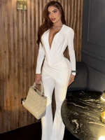Dulzura 2025 Autumn Fashion Sexy V-Neck Long Sleeve Ruched Slim Fit Jumpsuit Women Solid Causal Romper Party Club Street Clothes - Image 2