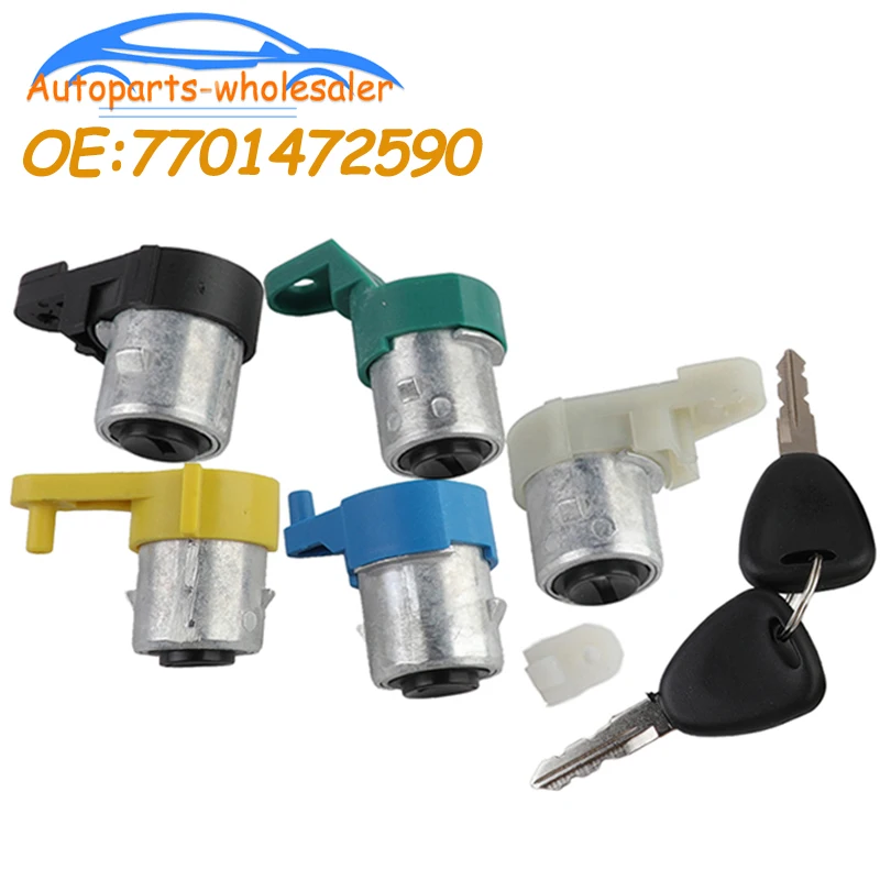 Car Door Lock Cylinder Barrel Set + Keys 7701472590 Fit For Renault Kangoo MK1