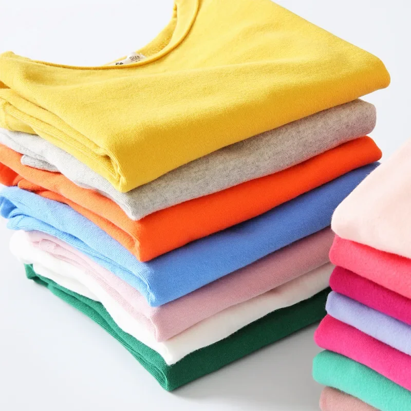 

2023 Autumn and Winter Korean Girls Candy Long Sleeve Base Shirt All-match Men's Crewneck Sanding T-shirt