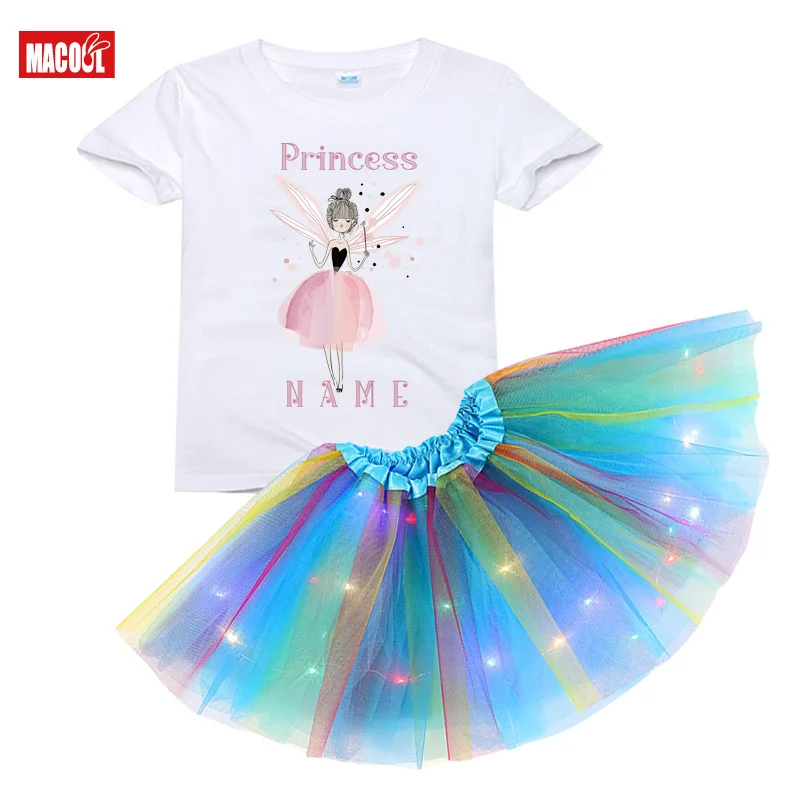 

Princess Tutu Set Personalized Name Outfit Girl Shirt Tutu Outfit Custom Name Kids Party Light Dress Suits Gift Birthday Outfit