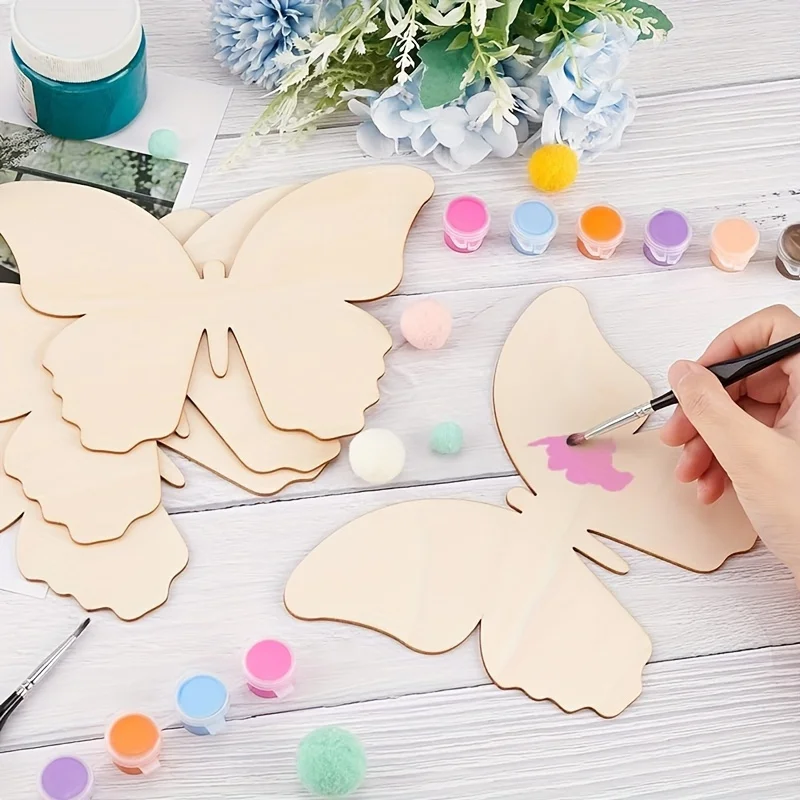 10 Stück Holzschmetterlinge, unvollendete Holzschmetterlinge zum Basteln, leere Scheiben, Ausschnitte zum Malen, DIY, unvollendetes Holz – Detail 2