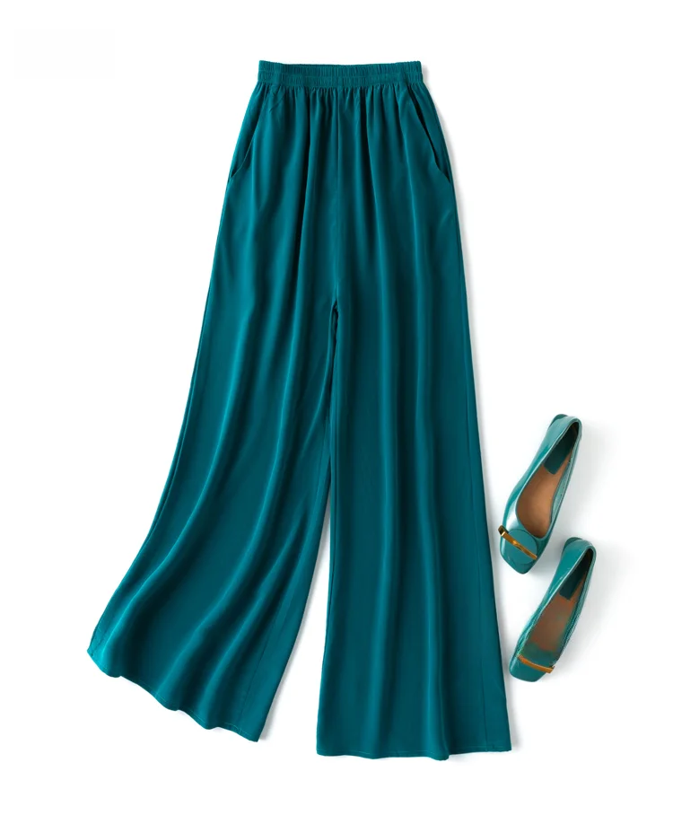 女性用ワイドレッグパンツ100%,ピュア,シルク,ラージ,ロング,ベージュ