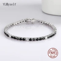 Bracelet de tennis en argent S925, bijoux fins, pavé Montana, bleu, aqua., vert, adrene, rose, noir, turquoise, doré, violet, 3mm 4