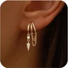 Boucles d'oreilles Triple Huggie plaquées or 14 carats pour femmes, chaîne scintillante CZ, pompon hypoallergénique, bijoux cadeaux