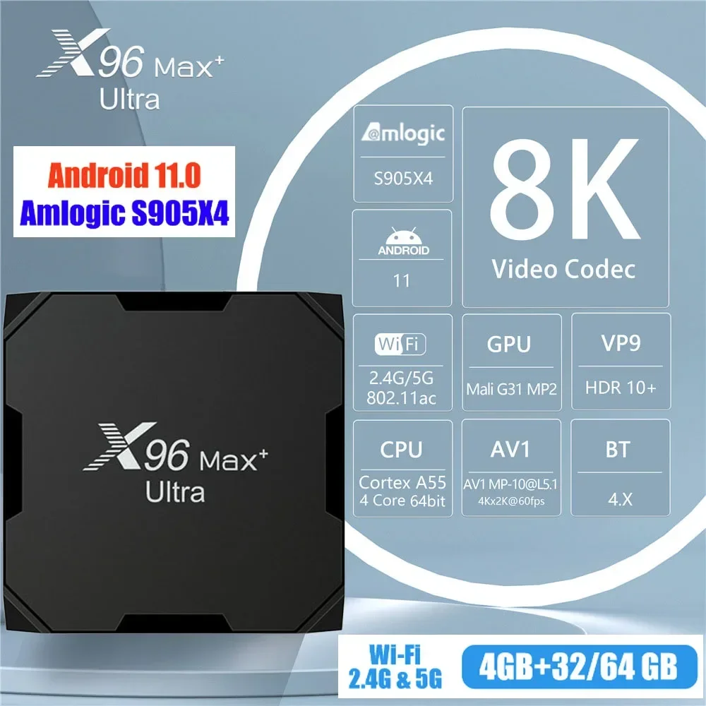 X96 Max Plus Ultra TV Box Android 11.0 Amlogic S905X4 8K Video Dual Wifi BT Media Player X96MAX Android 11.0 Set Top Box