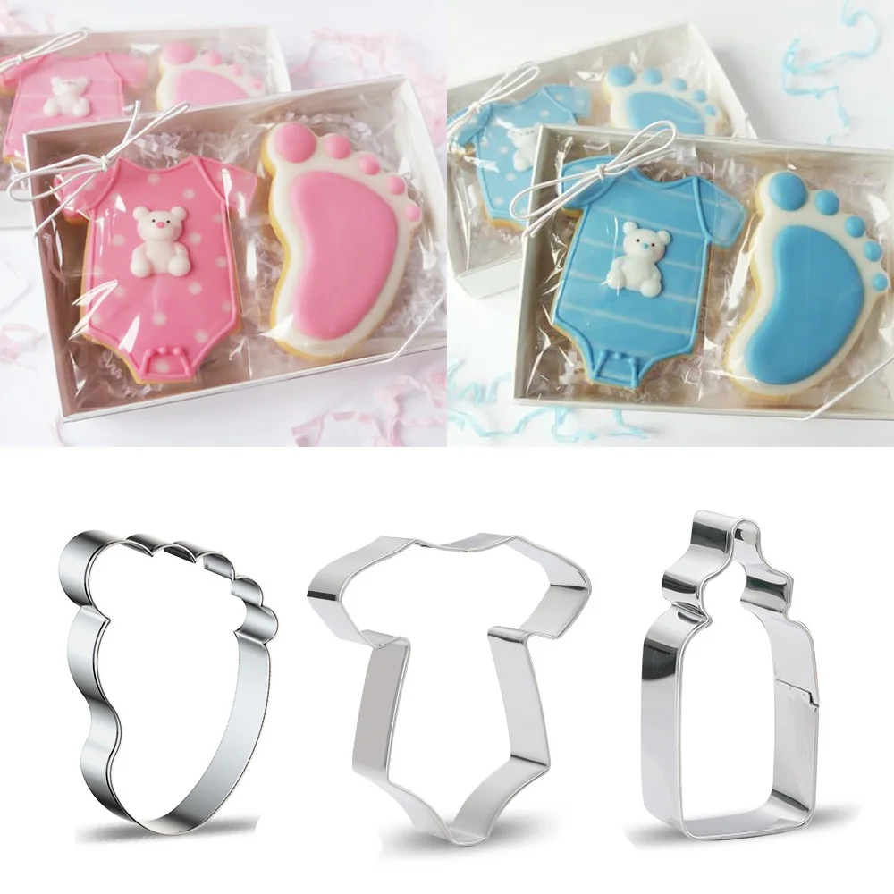 1pc Stainless Steel Baby Shower Cookie Molds Baby Footprint T-shirt Biscuit Cutter Molds for Baby Shower Party DIY Baking Supply
