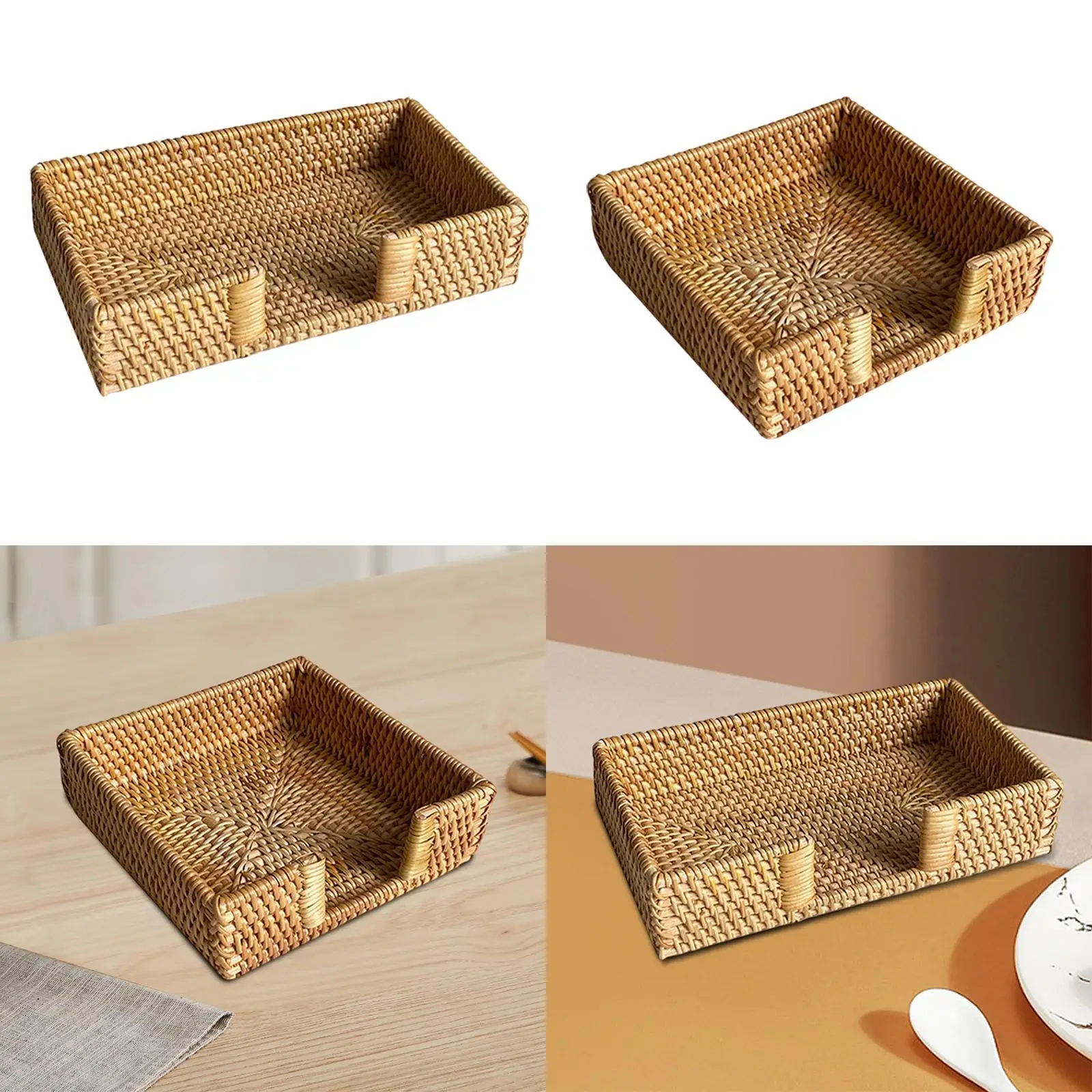 Tissue Paper Towel Storage Tray Wicker Napkin Basket Flat Napkin Holder Rattan Paper Tray for Home Tables Cafe Bathroom Decor 2