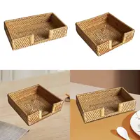 Tissue Paper Towel Storage Tray Wicker Napkin Basket Flat Napkin Holder Rattan Paper Tray for Home Tables Cafe Bathroom Decor 2