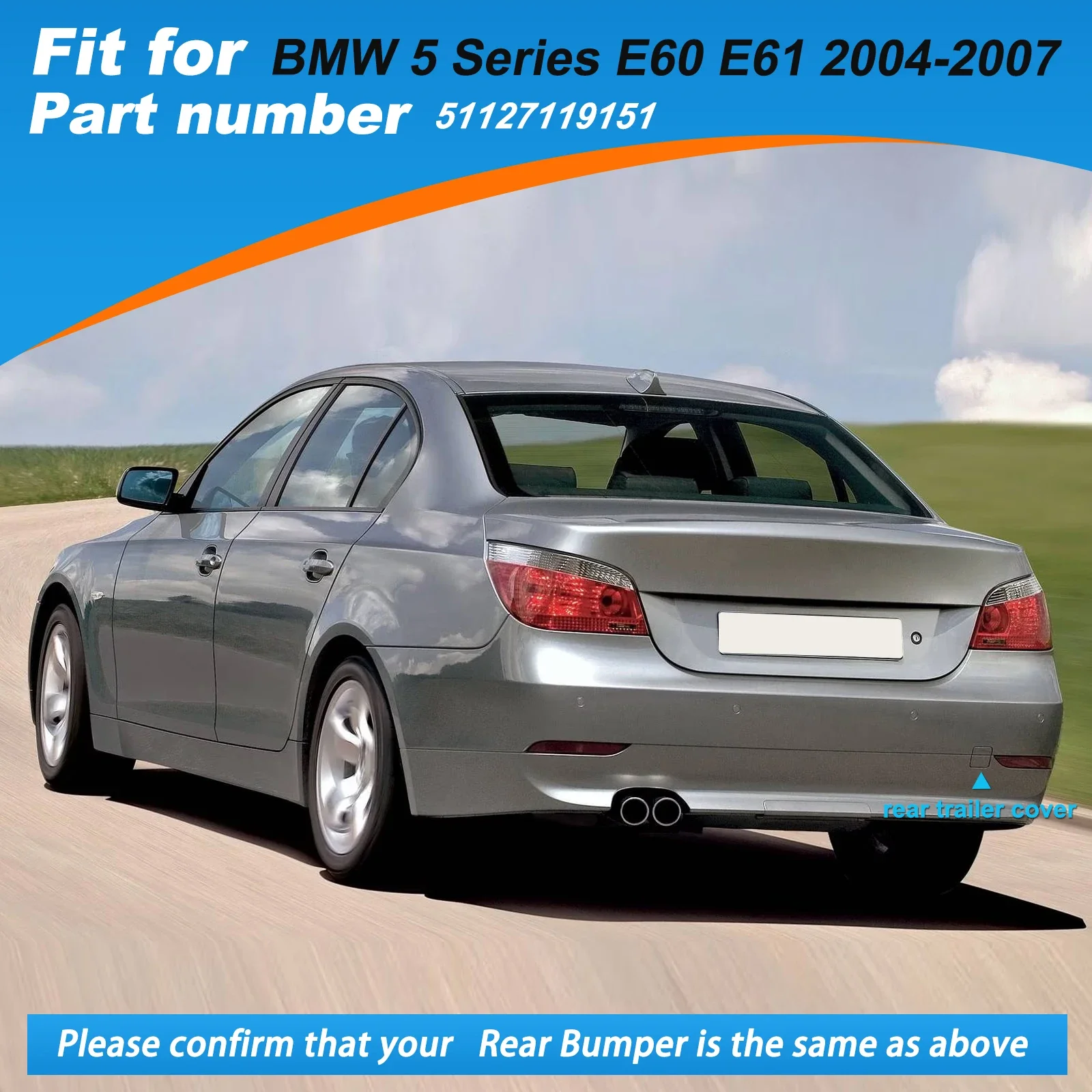 BMW 5 시리즈 E60 E61 2004 2005 2006 2007용 리어 범퍼 견인 고리 커버 캡 견인 아이 51127119151