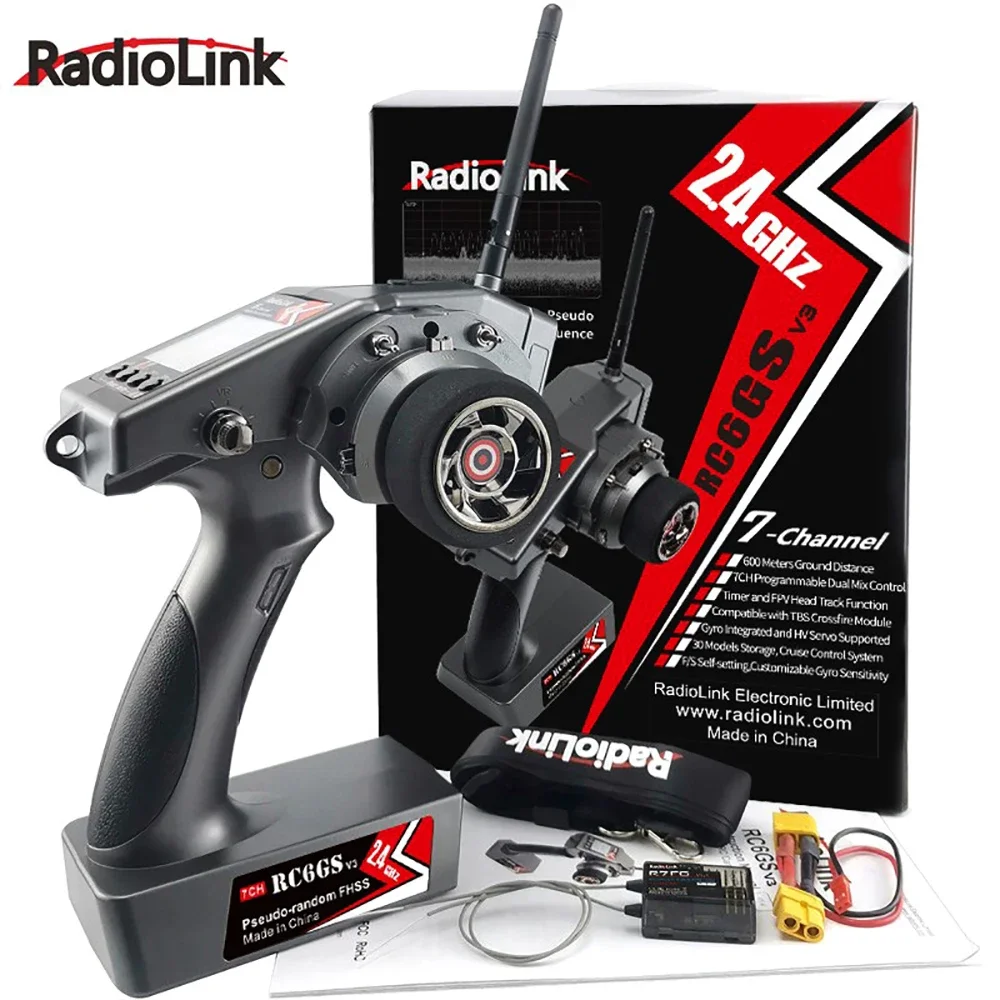 

RadioLink RC6GS V3 2.4G 7 Channel Radio Transmitter with R7FG Receiver Gyro Telemetry Included Remote Controller for RC Car Boat