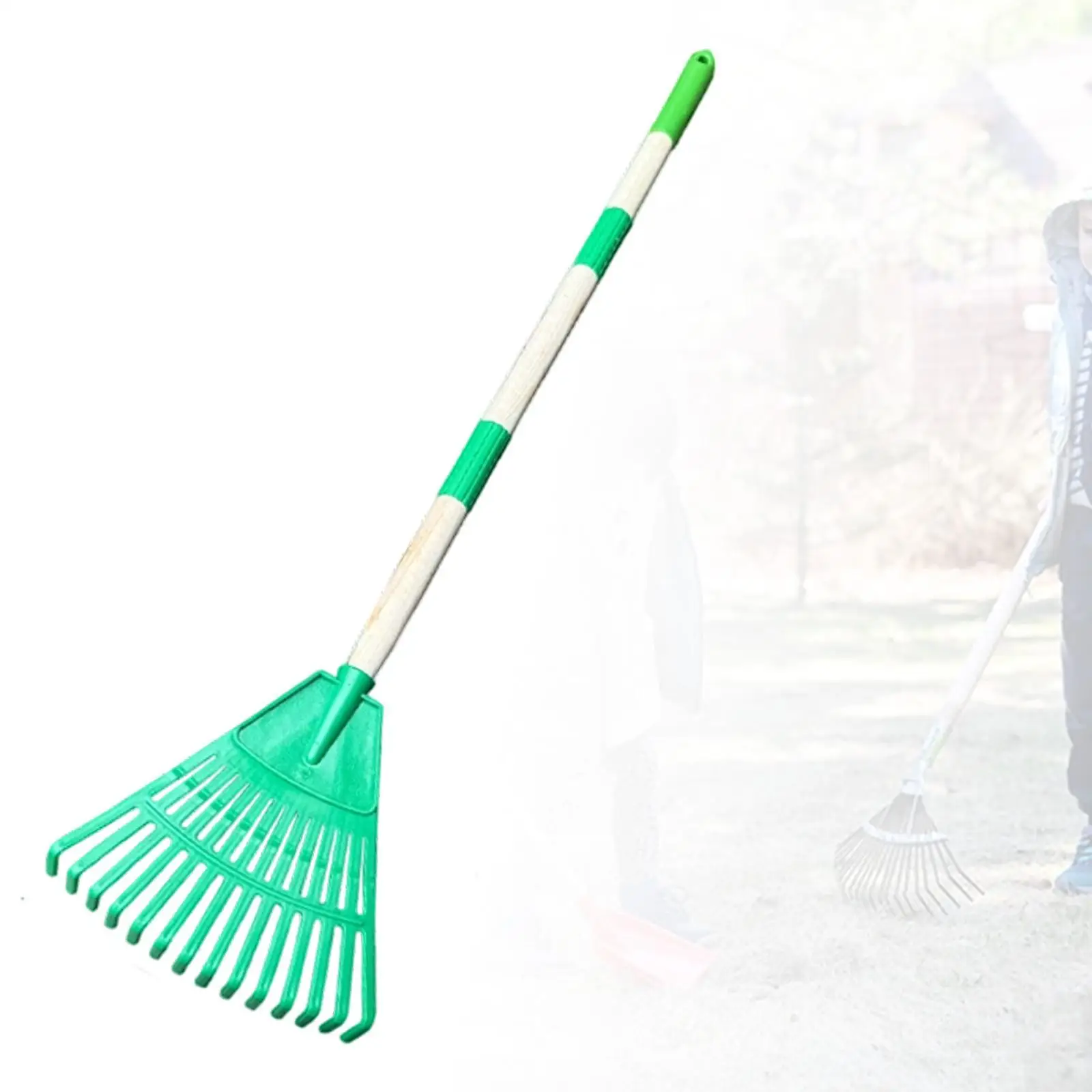 Small Leaf Rake with Long Handle 14 Spikes 3 Sections Quick Clean up Steel Farming Home Gardening Tool for Flower Beds Shrub