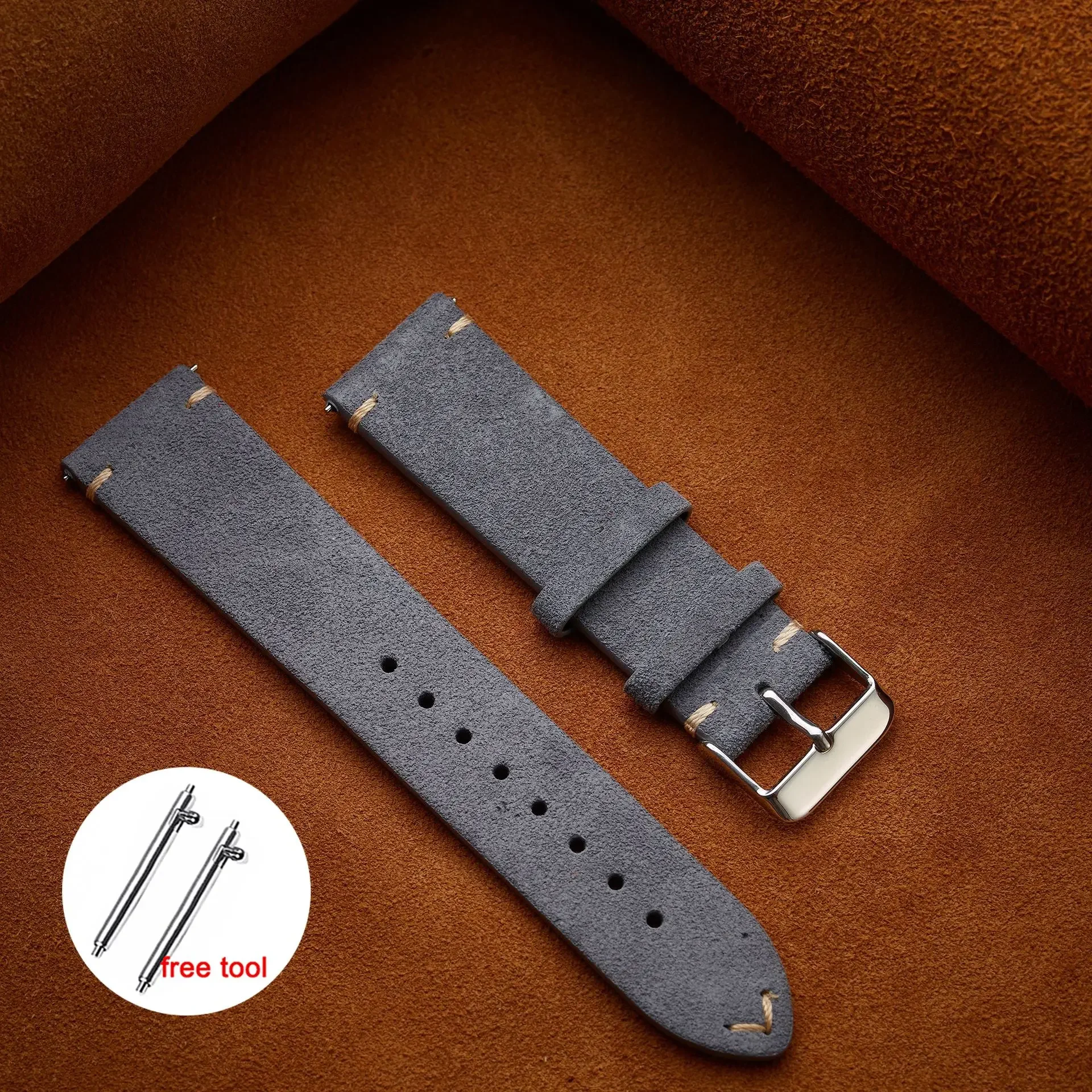Premium Soft Suede Leather Vintage Watchband – Quick Release Calfskin Strap