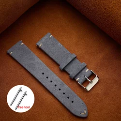 Premium Soft Suede Leather Vintage Watchband - Quick Release Calfskin Strap - 22mm (Dark Grey)