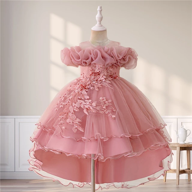 Robes d'été pour bébés filles, robe de princesse tendance en Tulle à volants, sans manches, à fleurs, pour anniversaire, robe de mariée 1