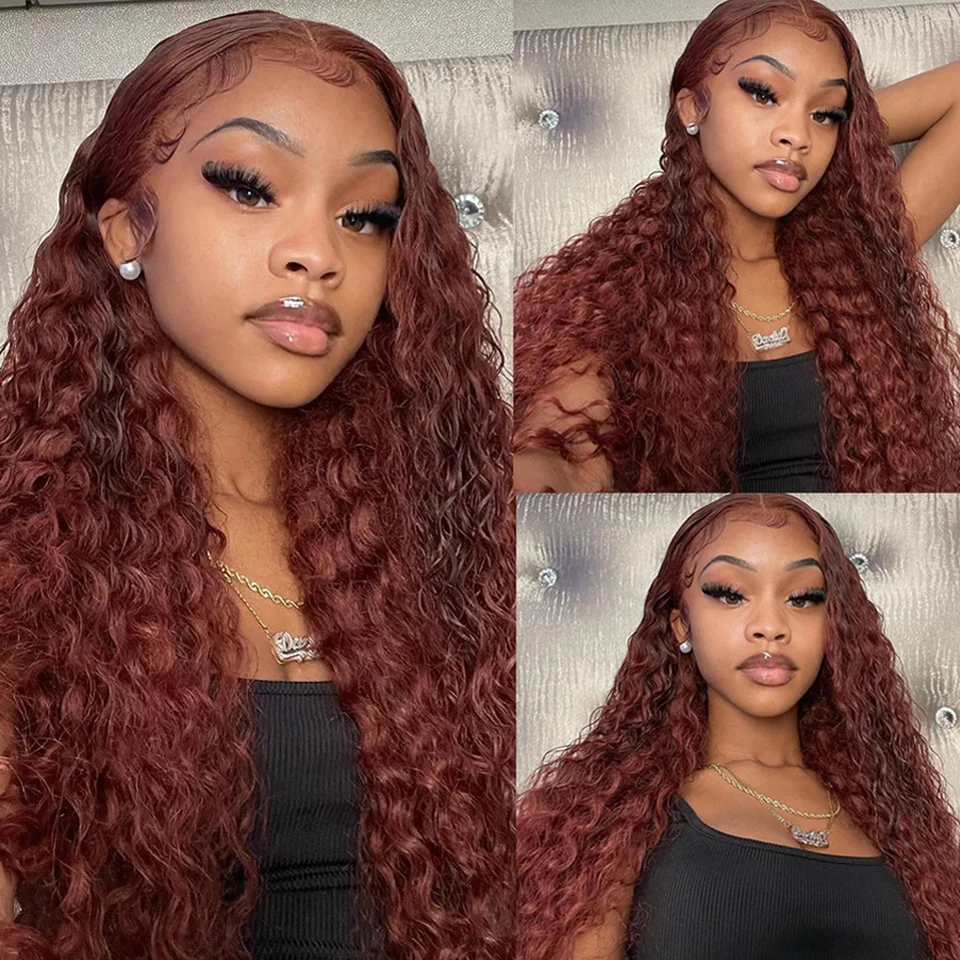 Human Hair Wigs 13x4 13x6 Water Wave Lace Front Full Lace Frontal Red Color Reddish Brown Copper Red HD