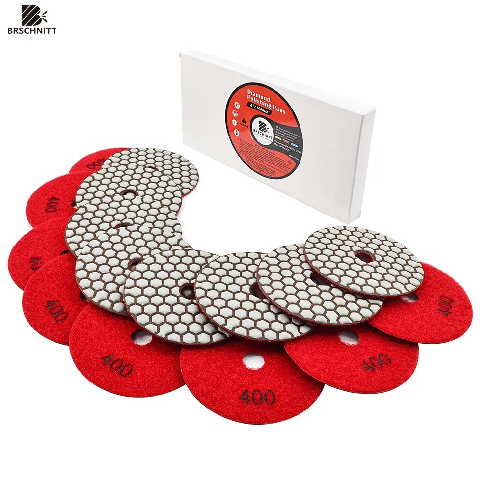 BRSCHNITT Trockenpolierpads Set mit 8 Stück Schleifscheiben für Marmor Granit Keramik Stein Winkelschleifer Durchmesser 100mm 4 Zoll