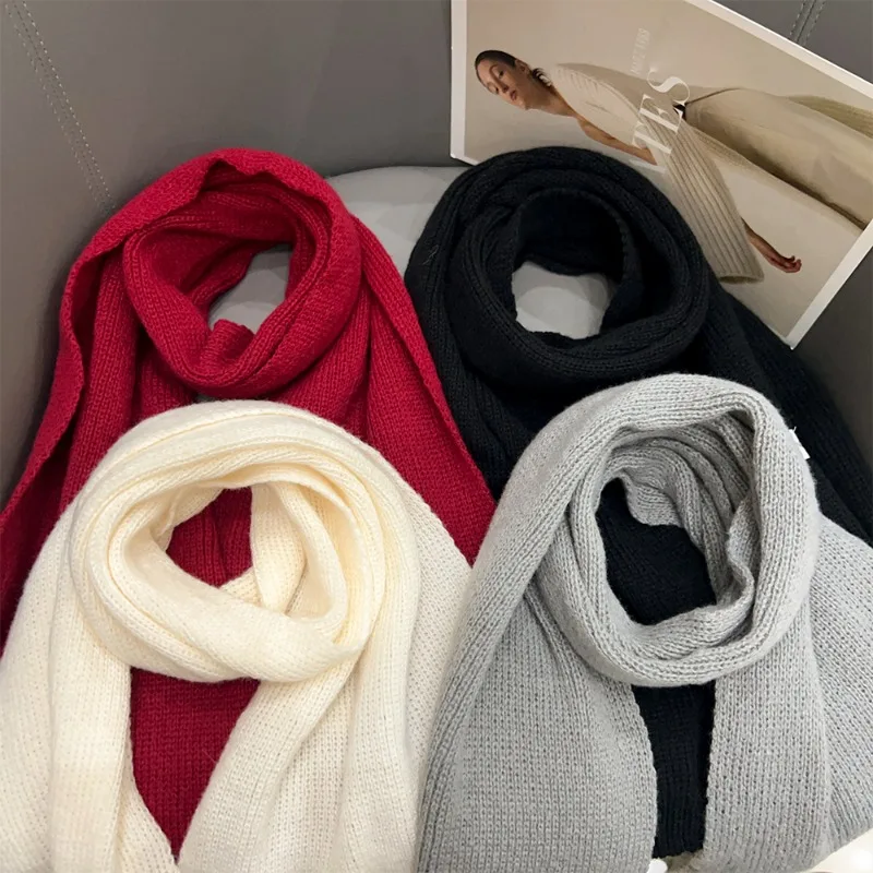 Unisex Winter Thermal Knitted Scarf - Warm Solid Color Neck Wrap