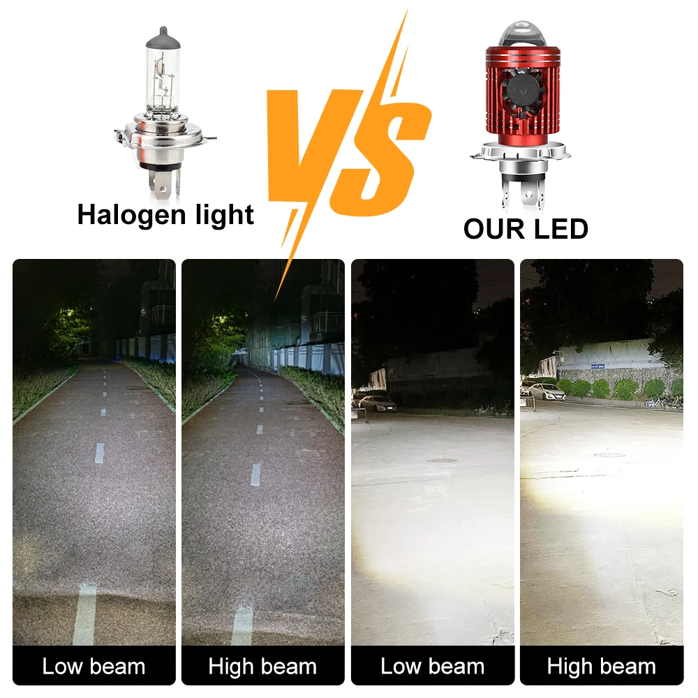 Motorcycle Headlight 10000LM H4/H6 12V LED Moto Spotlights CSP Lens White Yellow Hi Lo Lamp Scooter Accessories Fog Lights