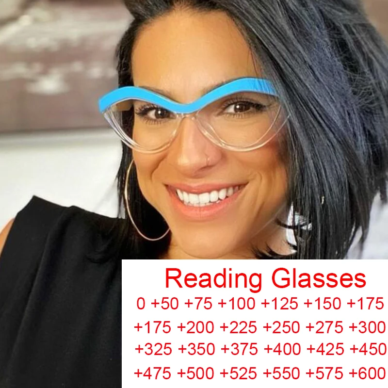 New Blue Cat Eye Presbyopic Reading Glasses Women 2022 Fashion Computer  Transparent Glasses Okulary +1.75 +2 +6 Plus Eyeglasses| | - AliExpress