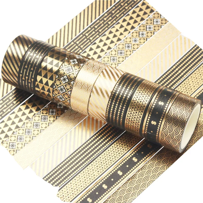 10롤 포일 골드 실버 와시 테이프 DIY 장 이스터 스크랩북킹 콜라주 스티커 봄 소재 홈 크래프트 문구류