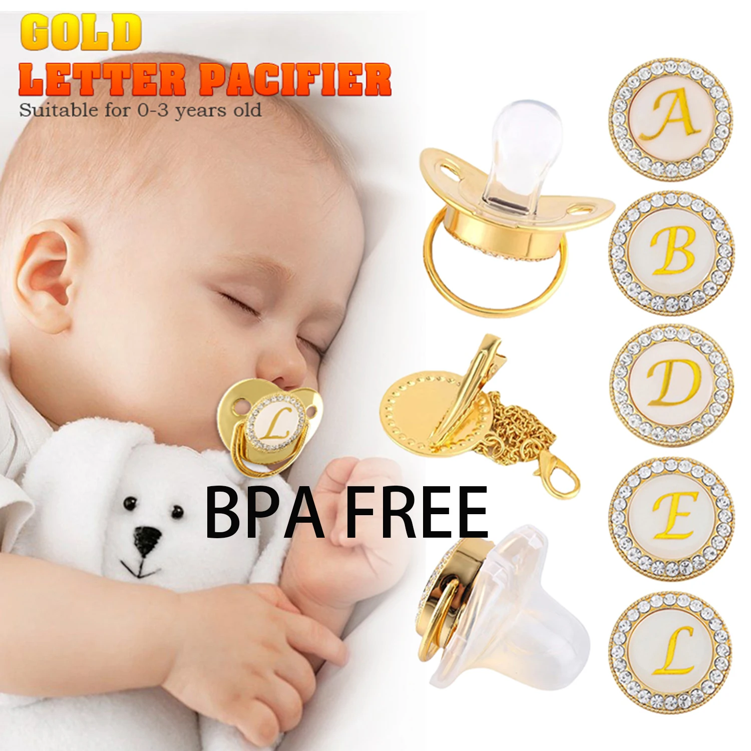 First Letter Pacifier Designed for 0-3 Year Old Teething Babies 26 Letters Optional With Dust Cover Fasteners BPA Free