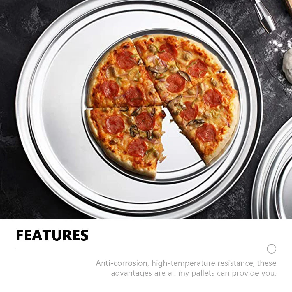 Pizza Plate Metal Baking Pans Dishes for Oven Round Tray Food Storage Stainless Steel Serving Home 6