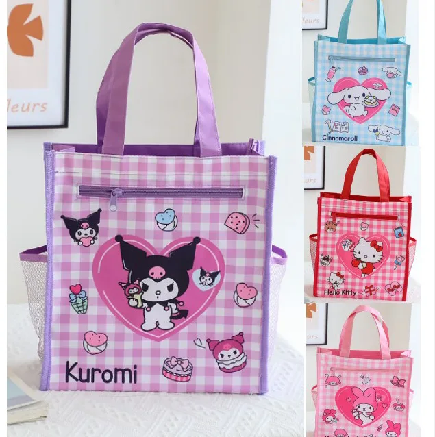 Sanrio Cartoon Cinnamoroll Zipper Bag Kuromi Hellokitty Children Large Capacity Handbag Document Storage Bag Student Gift