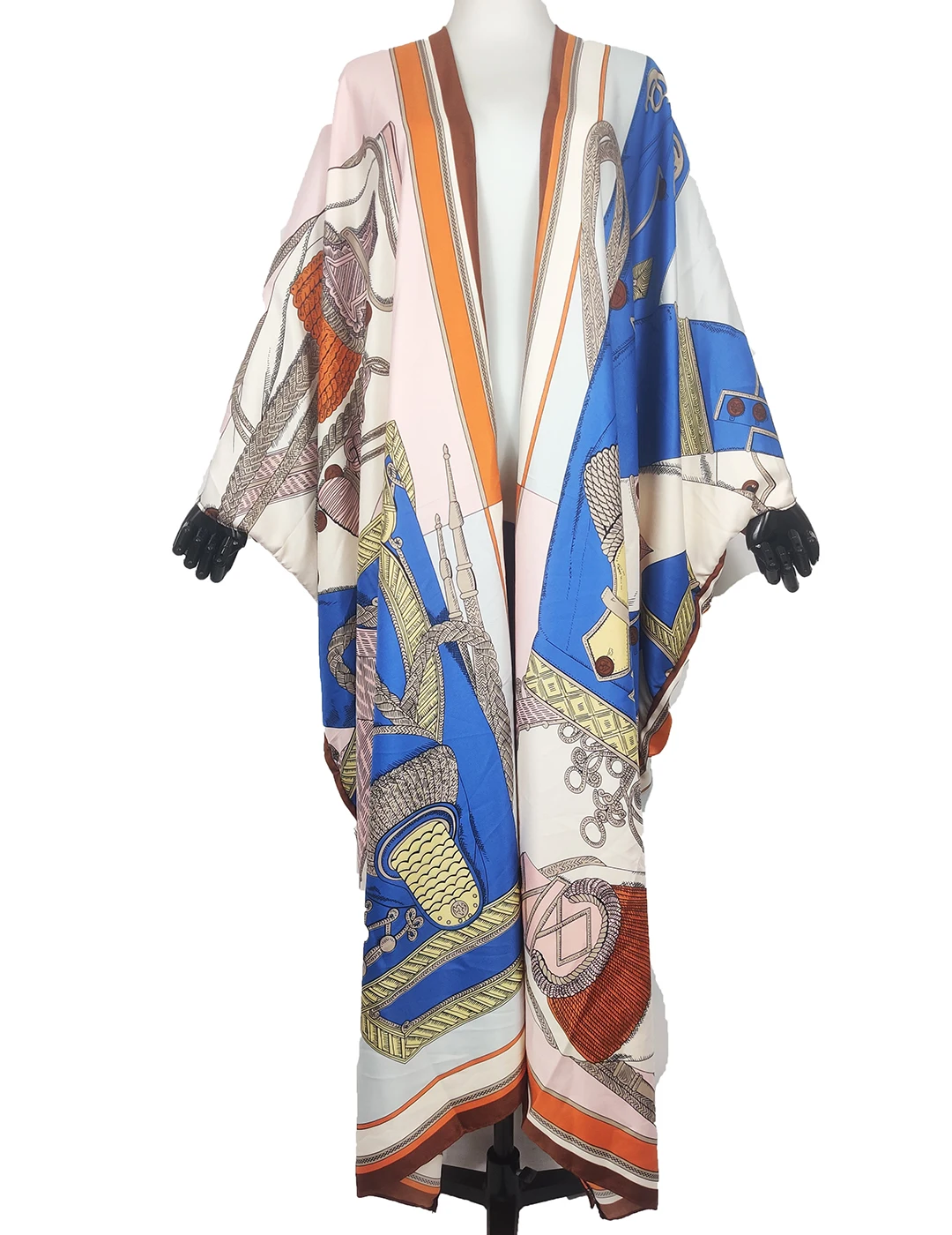 Kuwait Fashion Blogger 2022 Recommend Colorful Silk Printed Bohemian Kimonos Casual Muslim Beach Swimwear Loose Cardigans Kaftan