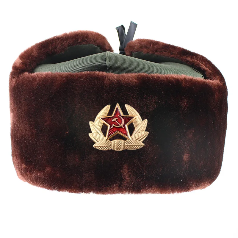 Distintivo Militare Sovietica Russia Ushanka Bomber Cappelli Pilot Trapper Trooper Hat Winter Faux Rabbit Fur Earflap Men Snow Caps