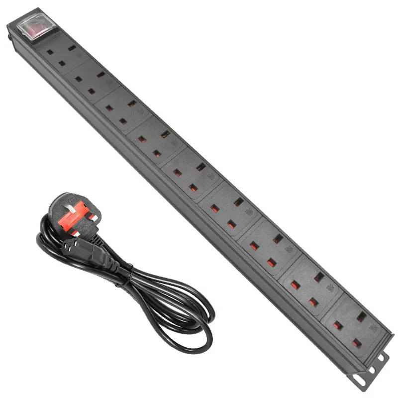 

PDU Power Distribution Unit for Cabinet Strip Socket 9 way UK Plug Outlets C14 port