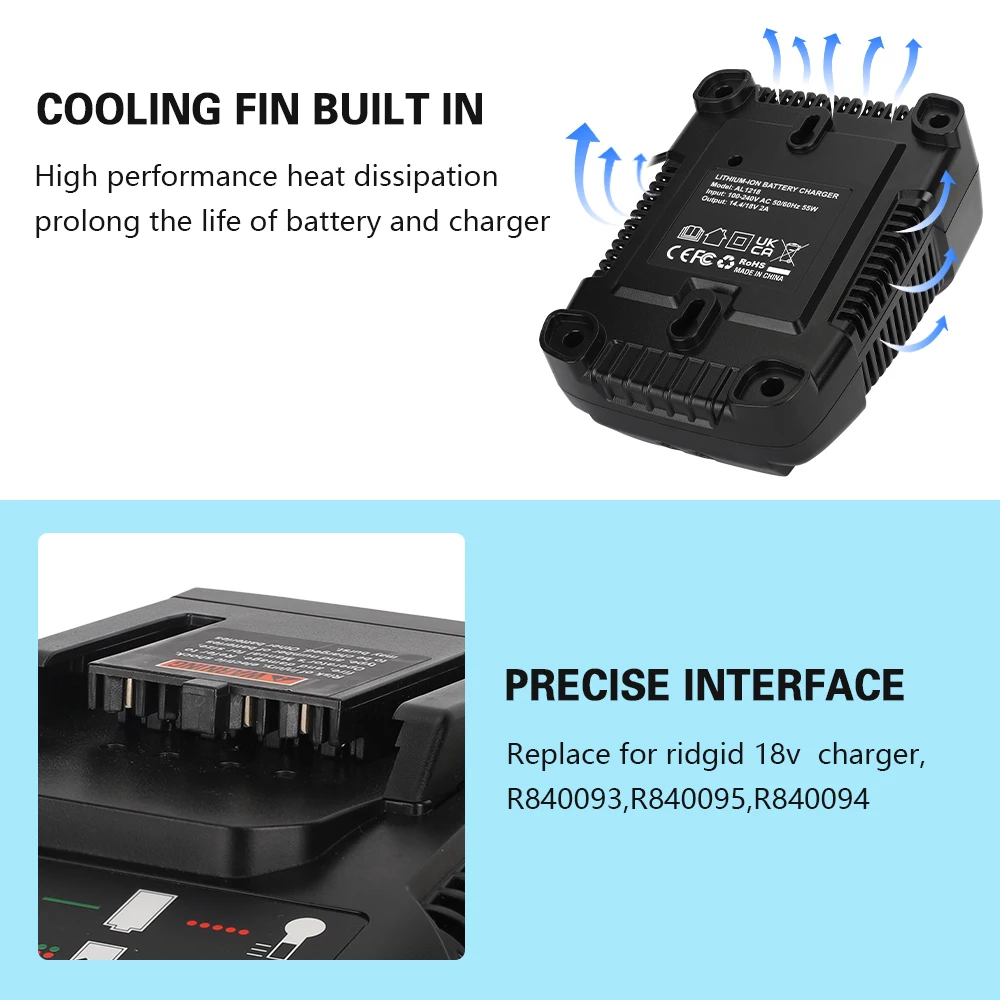 18V for Ridgid Battery Charger R86092 R86091 Replacement for Ridgid 18V NiCad/Li