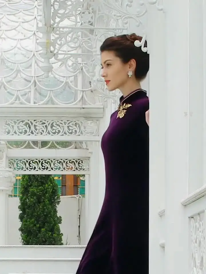 Женское бархатное платье-Ципао в китайском стиле Элегантное Длинное платье