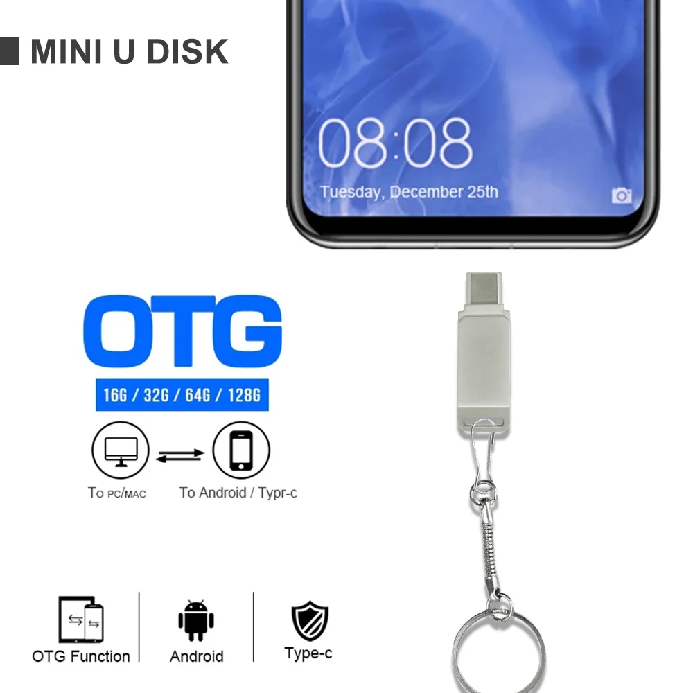 미니 메탈 USB 플래시 드라이브, 컴퓨터 휴대폰용 C 타입 플래시 드라이브, 2 인 1 USB 메탈 미니 펜 드라이브, 32GB, 128GB