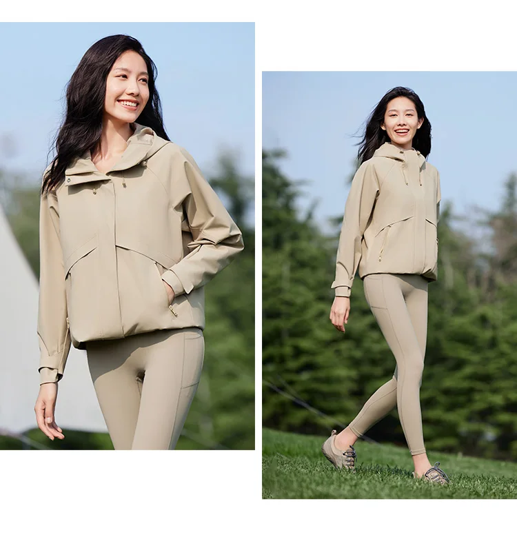 Jacket Women Mid-Length Jacket Sleeves Loose-Fit Waterproof Oil-Resistant Stain-Resistant New Autumn Hooded Jacket