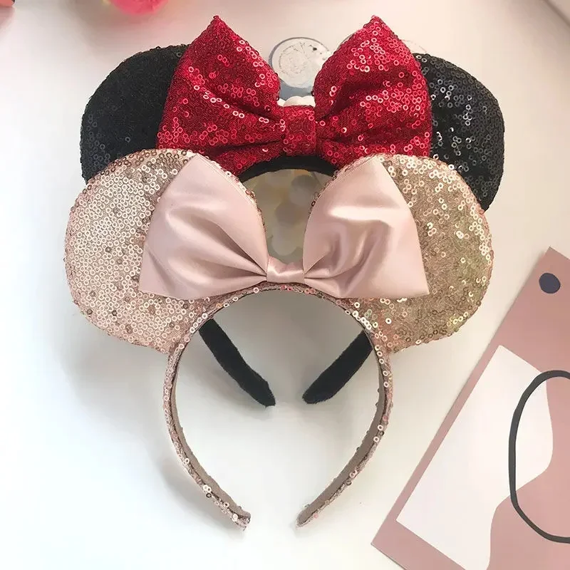 Disney Bow Round Ears Hair Hoop Cartoon Amusement Park Headpiece Hair Clip Hoop Wave Light up Film