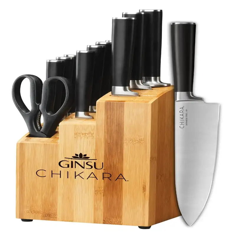 

Chikara Series Forged 12-Piece Japanese Steel Knife Set, Cutlery Set with 420J Stainless Steel Kitchen Knives, Bamboo Block, CO
