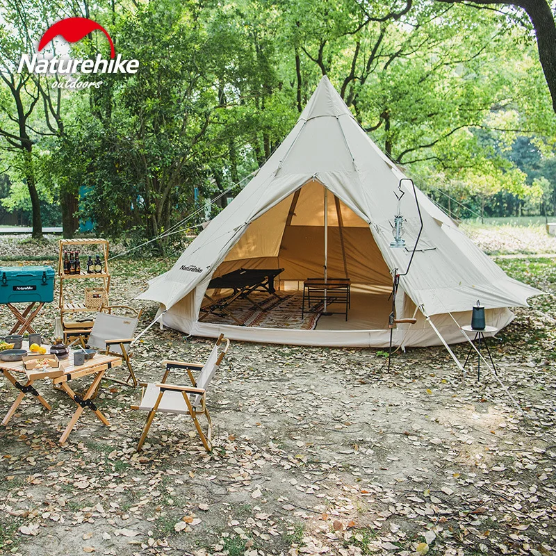 Naturehike 12.3 Cotton Pyramid Tent 5-8 People Large Space Waterproof Breathable Outdoor Camping Travel Tipi Big House Tent