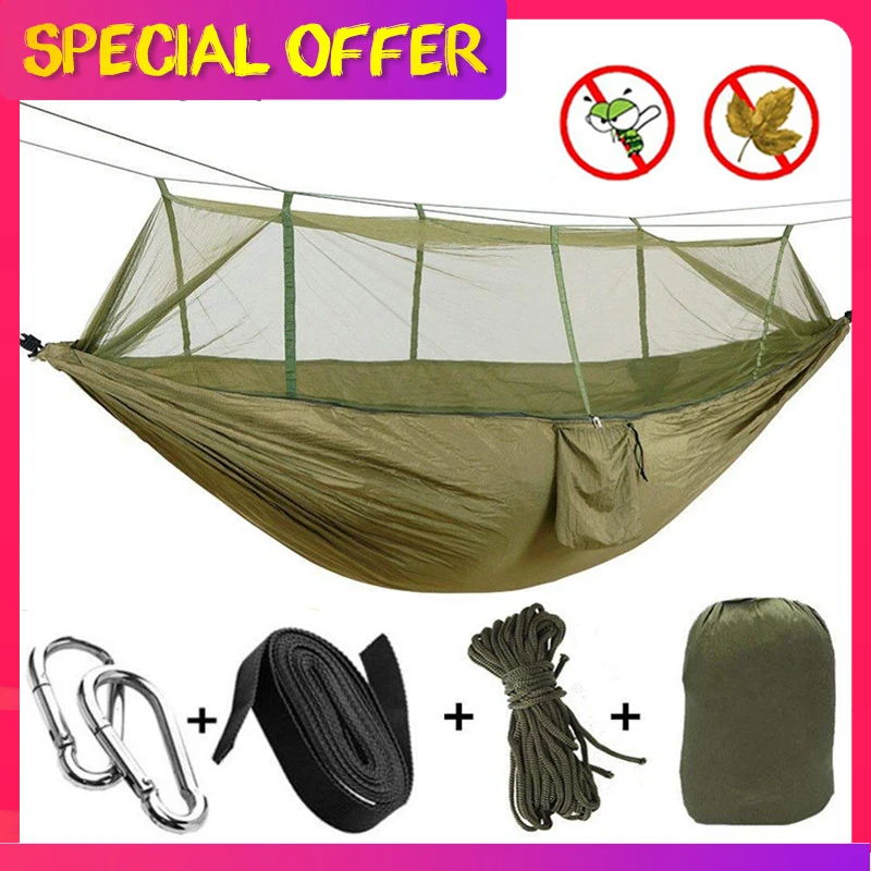 Camping Hammock with Mosquito Net Outdoor Furniture 1-2 Person Portable Hanging Bed Strength Parachute Fabric Sleep Swing camping hammock