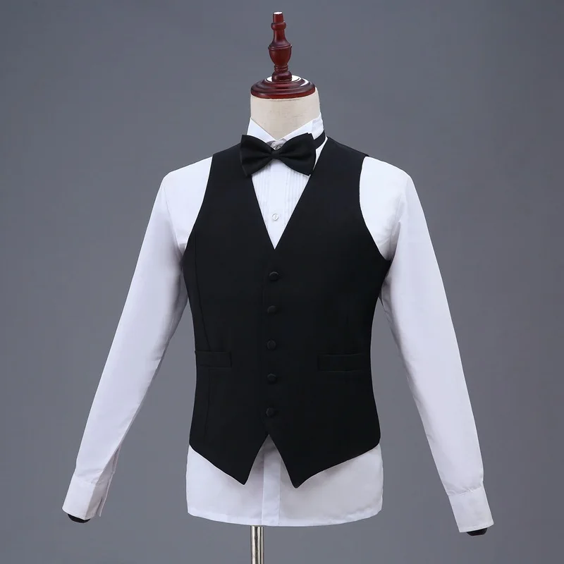 Fashion Suit Vest for Wedding Tuxedo Suits Men's White Black One Piece Formal Waistcoat Party Stage Performance Suit Vest 6