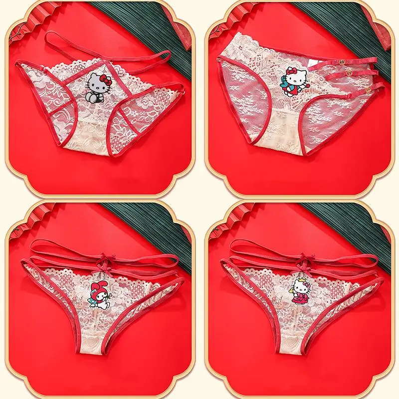 

Hello Kitty My Melody Ladies Sexy Lace Panties Kawaii Sanrio Ultra Thin Knit Couple Easy To Remove Pure Desire Low-Rise Briefs