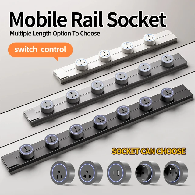 เต้ารับแบบรางพร้อมสวิตช์ คุณภาพสูง เต้ารับไฟฟ้าติดผนัง มาตรฐาน EU UK US FR ใช้ได้ทั่วไป สำหรับบ้าน ห้องครัว ห้องน้ำ สำนักงาน 1