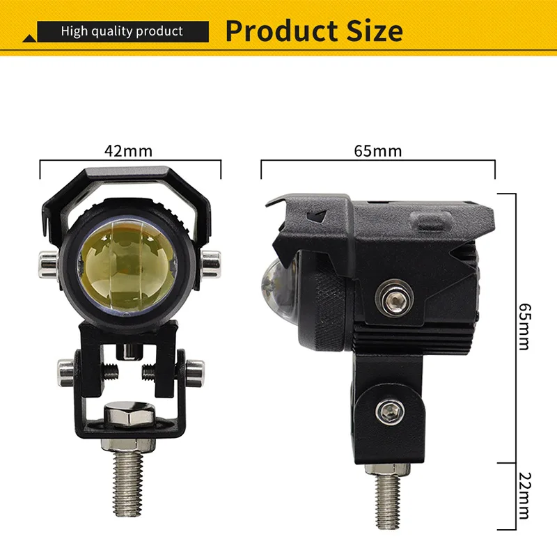 2Pcs Motorcycle Spotlight Mini Driving Light Yellow + White Hi-Lo Beam Led Motorcycle Spot Lights LED Car Spotlights