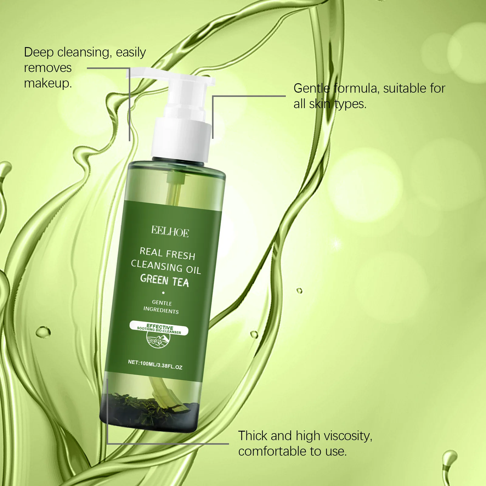 EELHOE Makeup Remover Oil Green Tea Refreshing Moisturizing Face Exfoliator Sensitive Skin Repair Vitamin E Facial Cleansing Oil 4