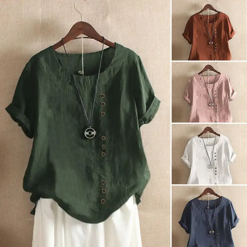 

Solid Color Short Sleeve Round Neck Summer T-shirt