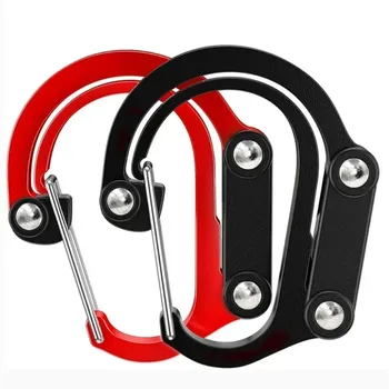 Multifunctional Aluminum Alloy Hybrid Gear D-Type Utility Hooks 360 Degree Rotatable Quick-Hanging Carabiner for Outdoor Camping